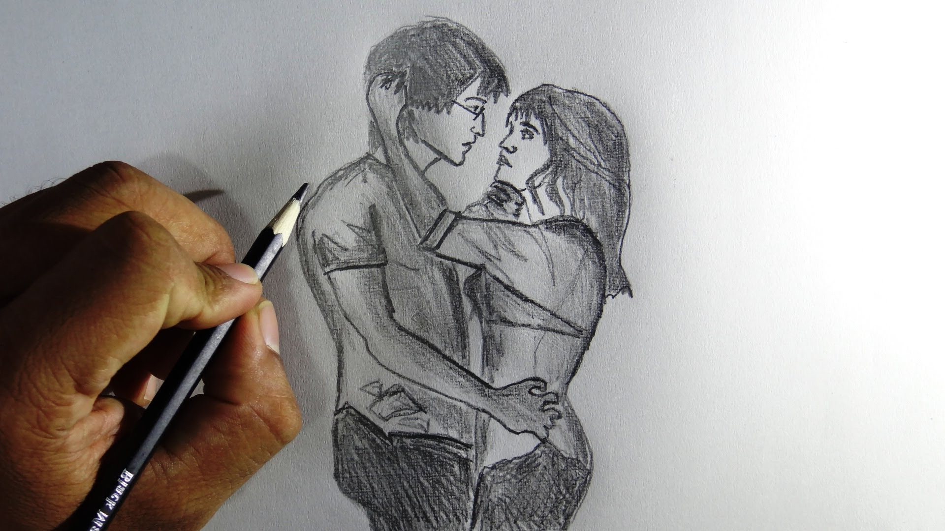 3d Couple Pencil Sketch Images Couple Pencil Image - Love Painting For Pencil Shading , HD Wallpaper & Backgrounds