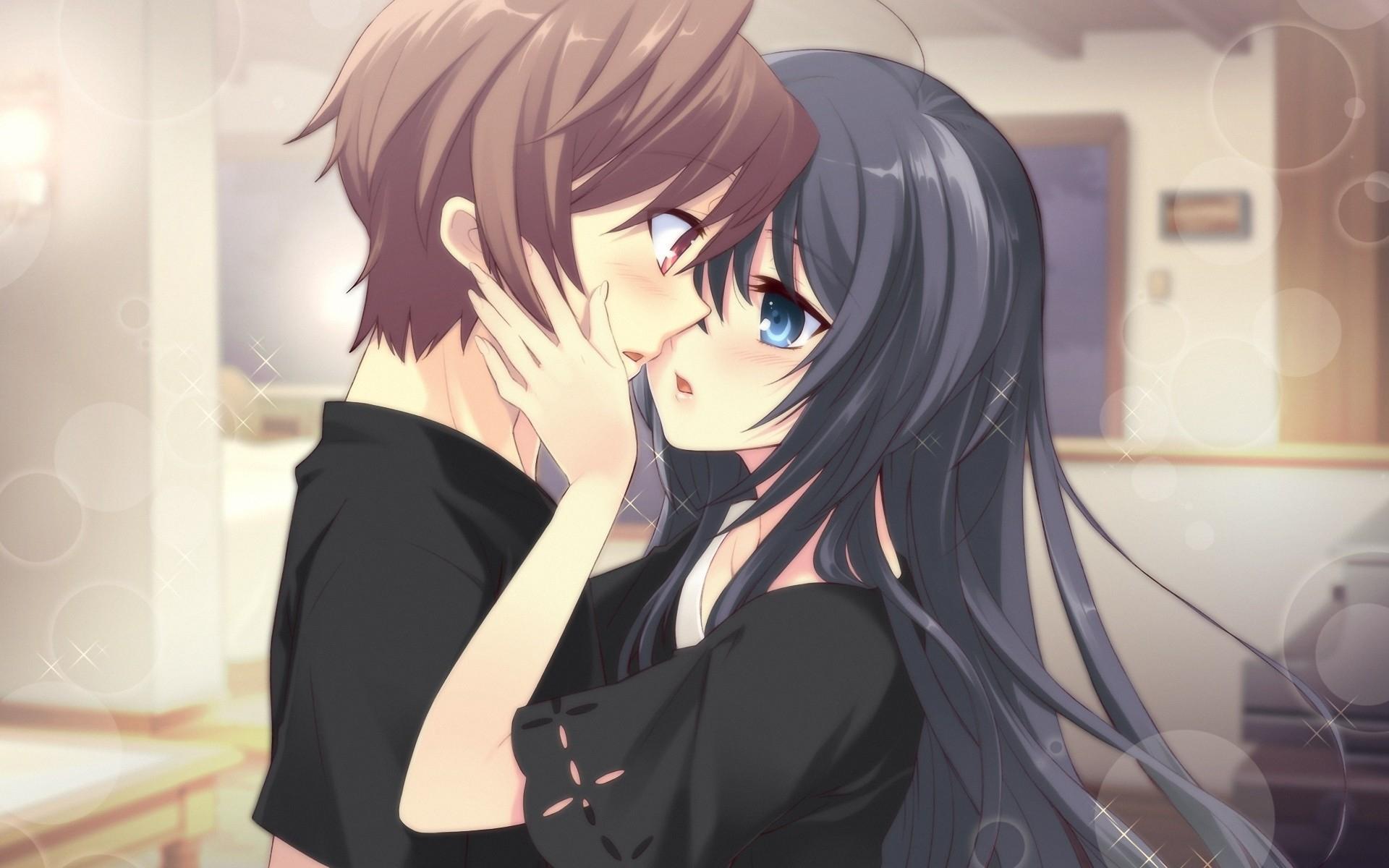 Anime, Boy, Girl, Tenderness, Kiss, Room - Cute Anime Couple Kiss , HD Wallpaper & Backgrounds