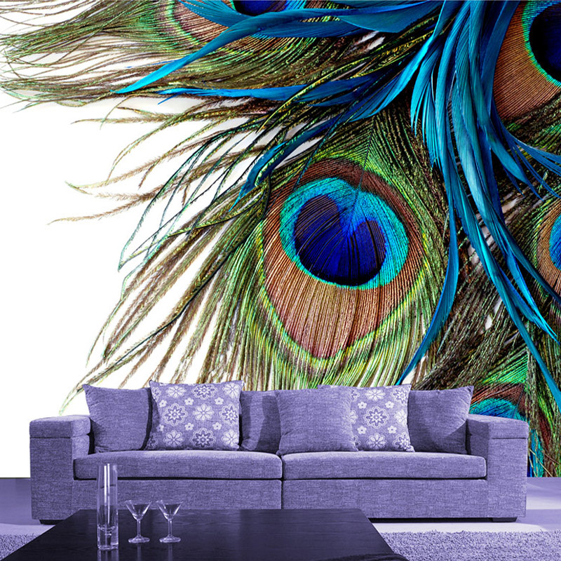 High Quality Custom Mural Wallpaper 3d Blue Peacock - Peacock Feather Desktop Wallpaper Hd , HD Wallpaper & Backgrounds