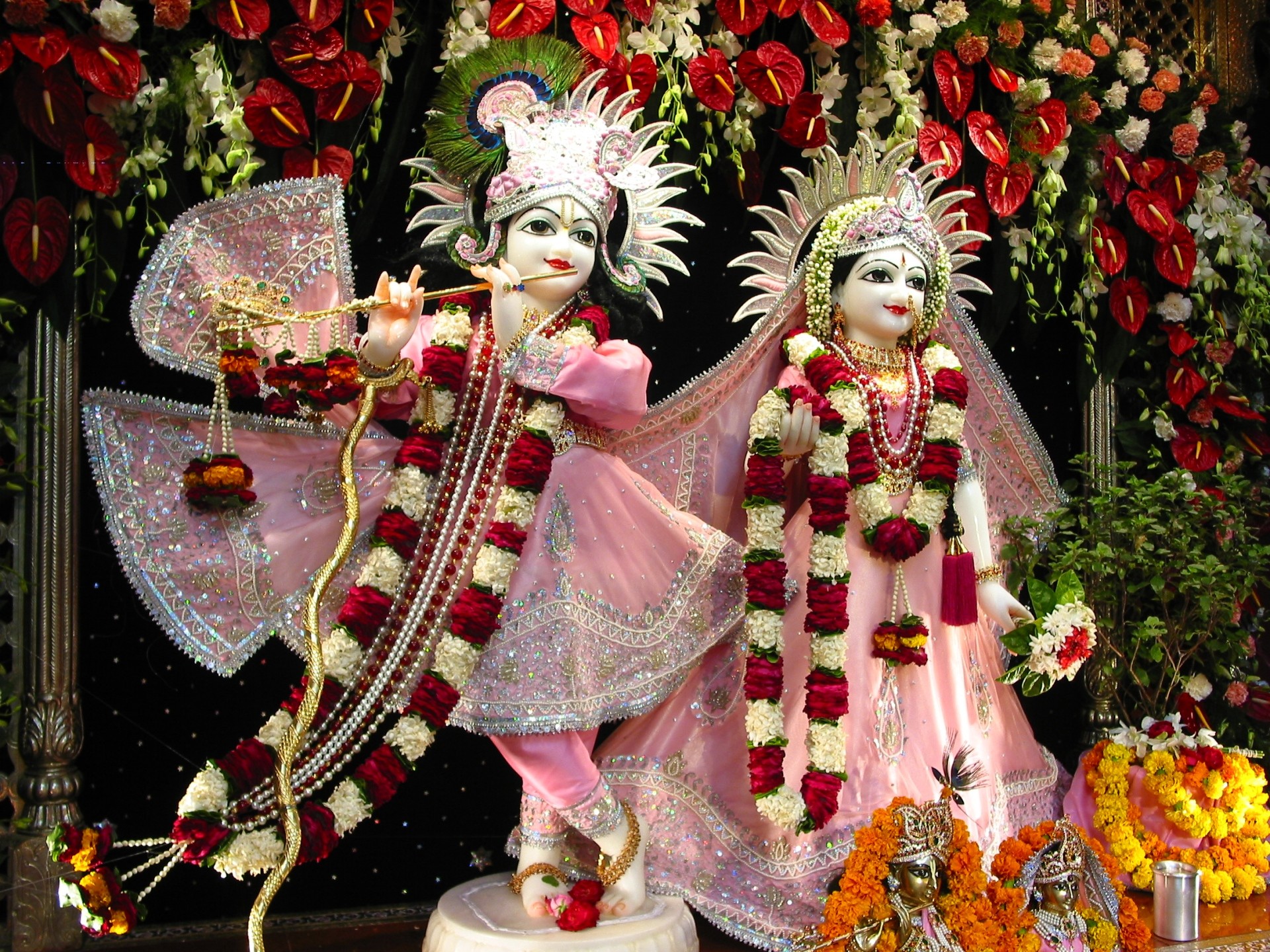 3 Lord Krishna Radha In Pink Dress Hd Wallpaper For - Radha Krishna Good Morning , HD Wallpaper & Backgrounds
