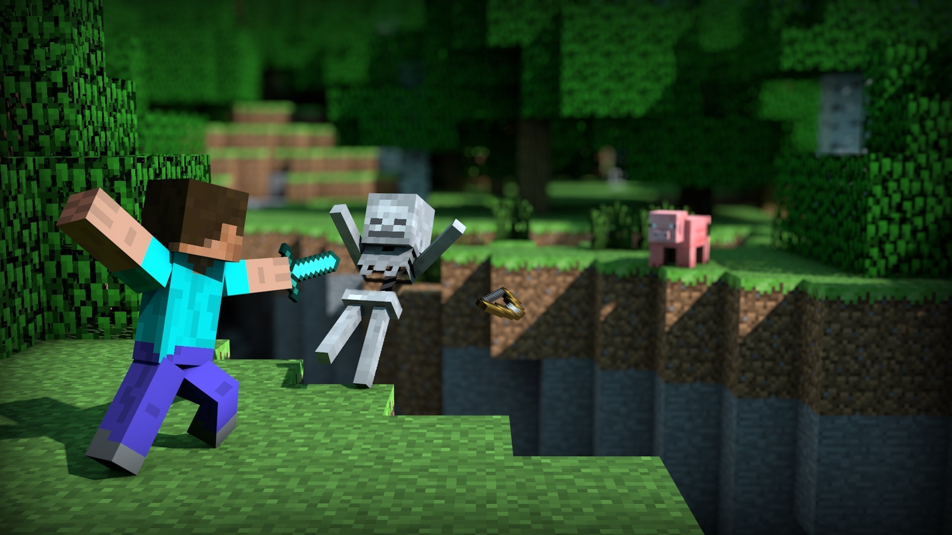 Minecraft Wallpaper - Minecraft Steve And Skeleton , HD Wallpaper & Backgrounds