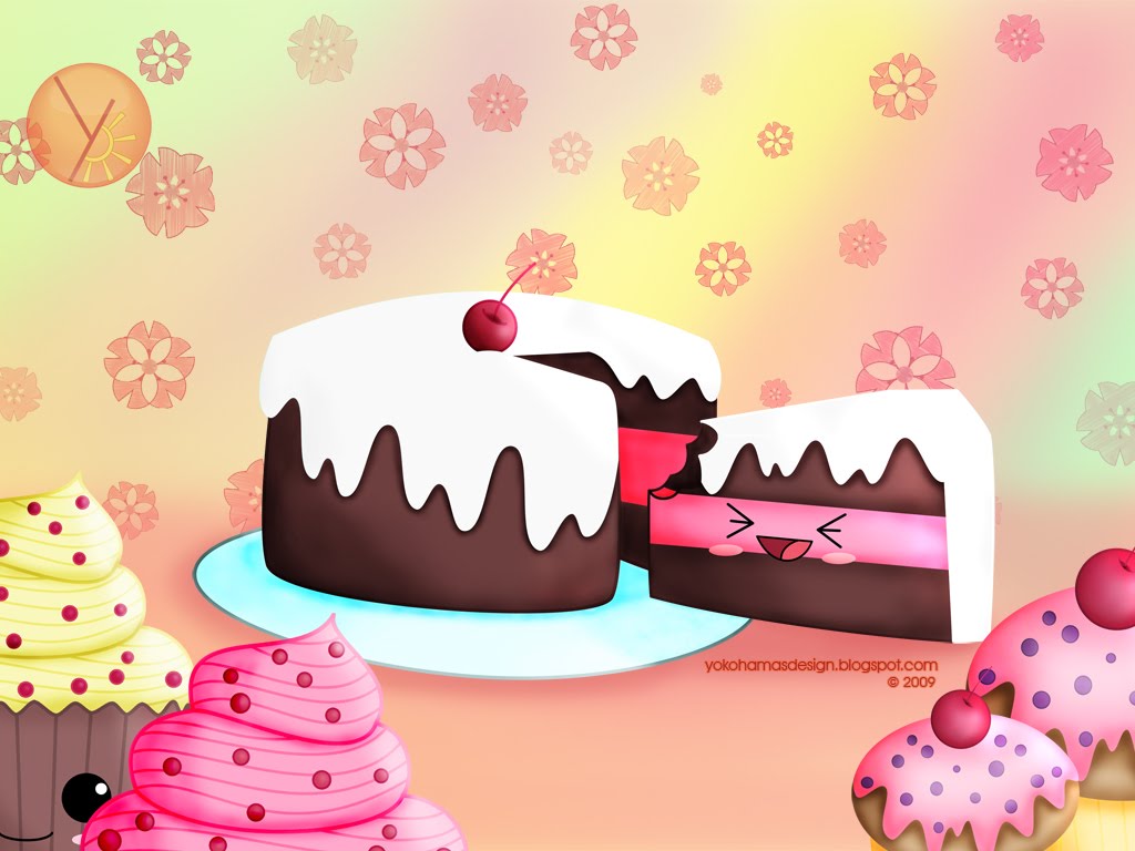 Cute Kawaii Cake Wallpaper By Designer Yokohama - Kawaii Wallpaper Cupcake , HD Wallpaper & Backgrounds