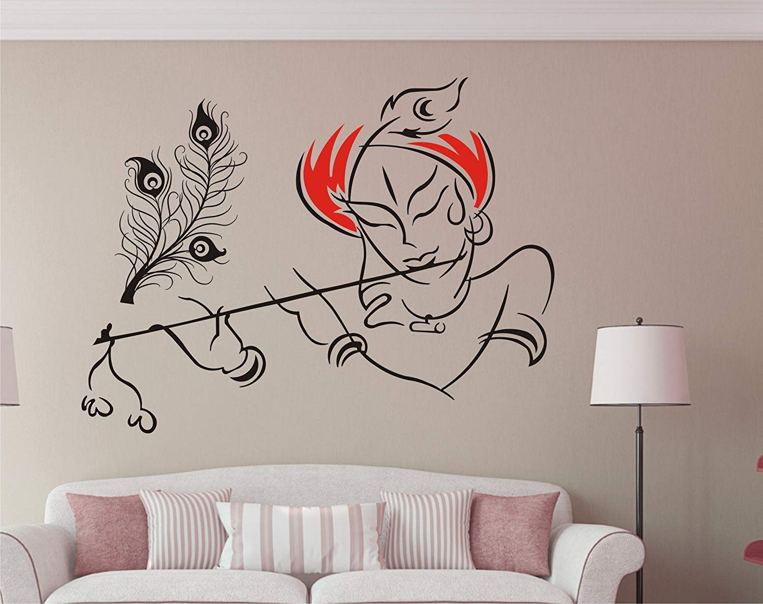 Buy Wall Guru Krishna With Flute Wall Sticker Size - Radha Krishna Wall Stickers , HD Wallpaper & Backgrounds