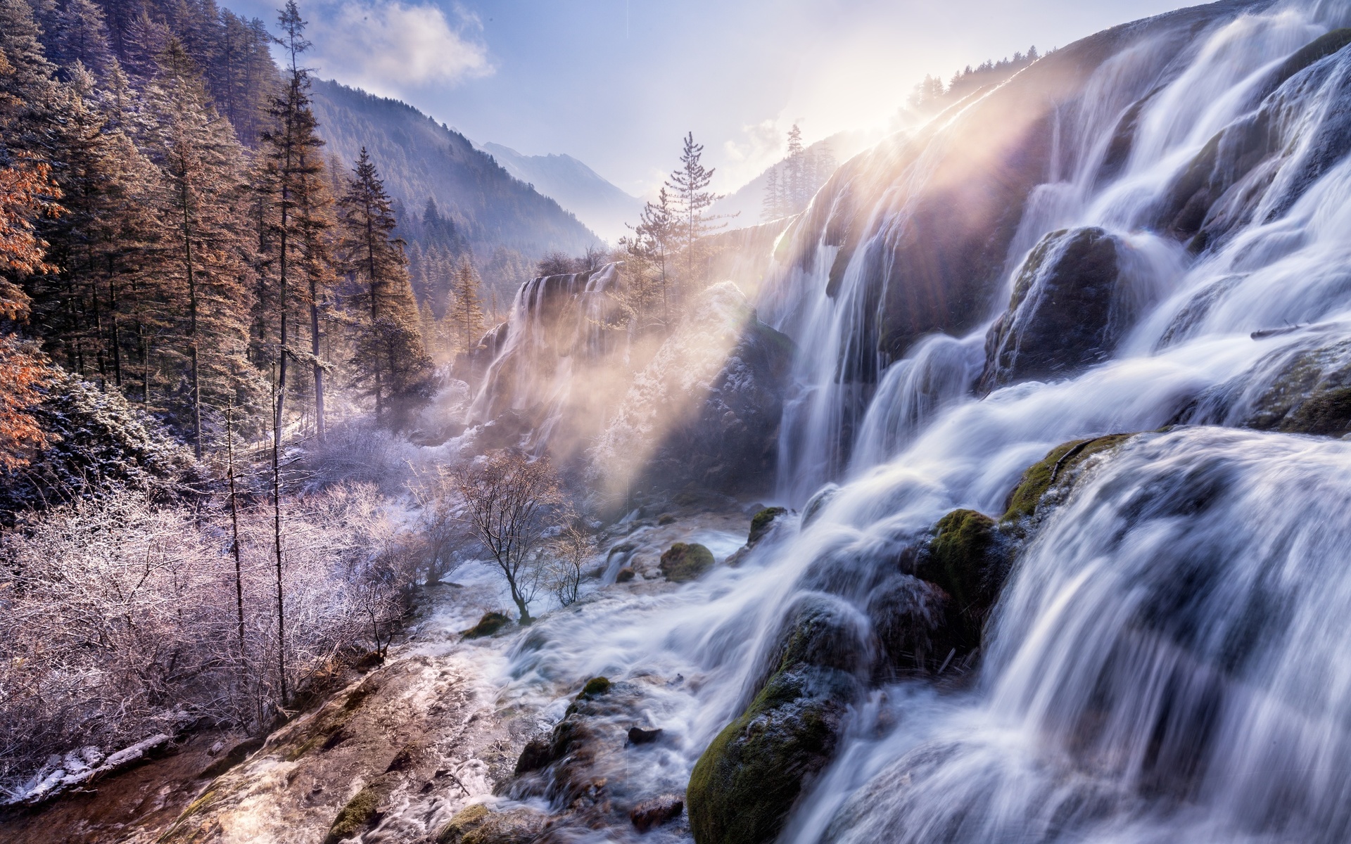 China, Waterfall, Morning, Mountains, Stones, Rime, - Winter Waterfall , HD Wallpaper & Backgrounds