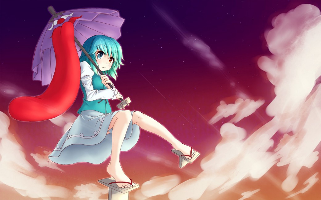 Girl Flying Umbrella Tongue Space Sky Cloud - Touhou Umbrella , HD Wallpaper & Backgrounds