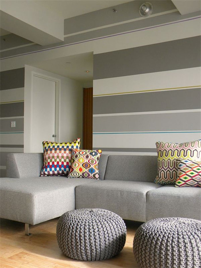Listras Na Parede Kzablog Casa E Decorao - Living Room Striped Wall Paint , HD Wallpaper & Backgrounds
