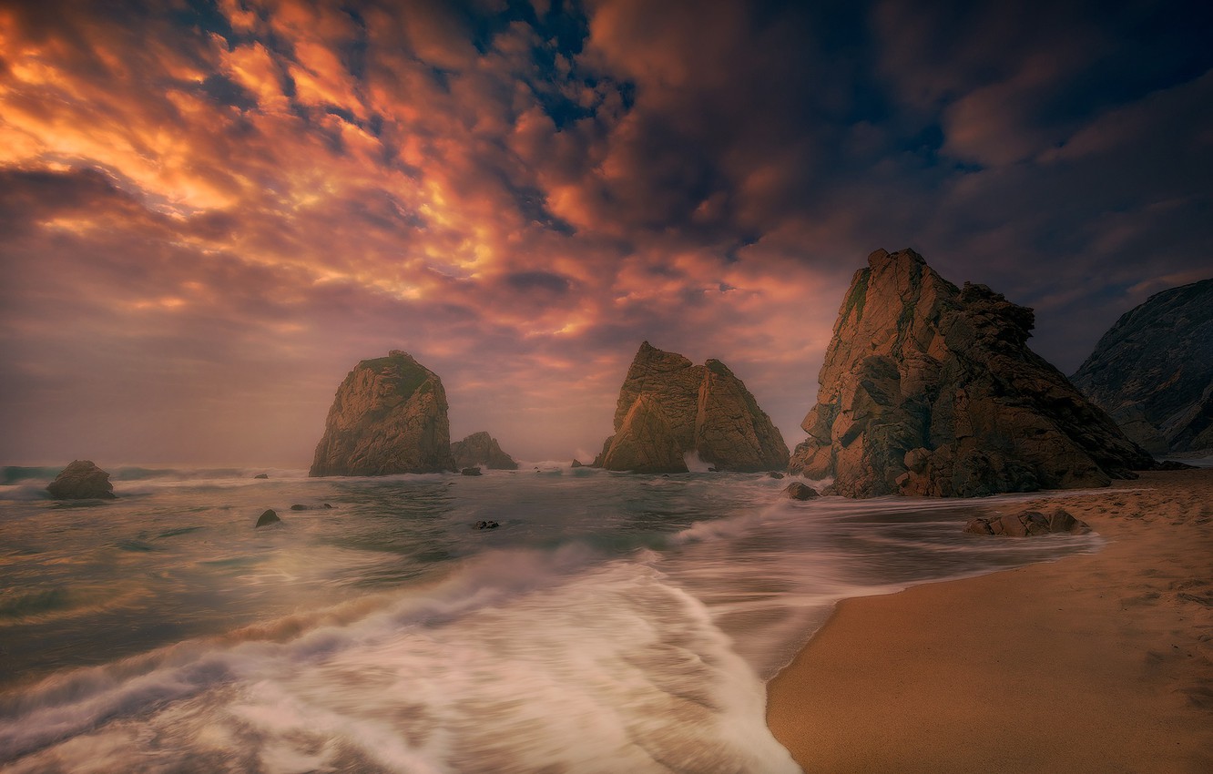 Photo Wallpaper Sunset, The Ocean, Rocks, Coast, Portugal, - Sea , HD Wallpaper & Backgrounds