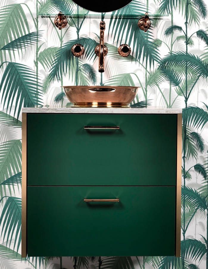 Un Papier Peint Végétal Pour Une Salle De Bains Exotique - Dark Green And Copper , HD Wallpaper & Backgrounds