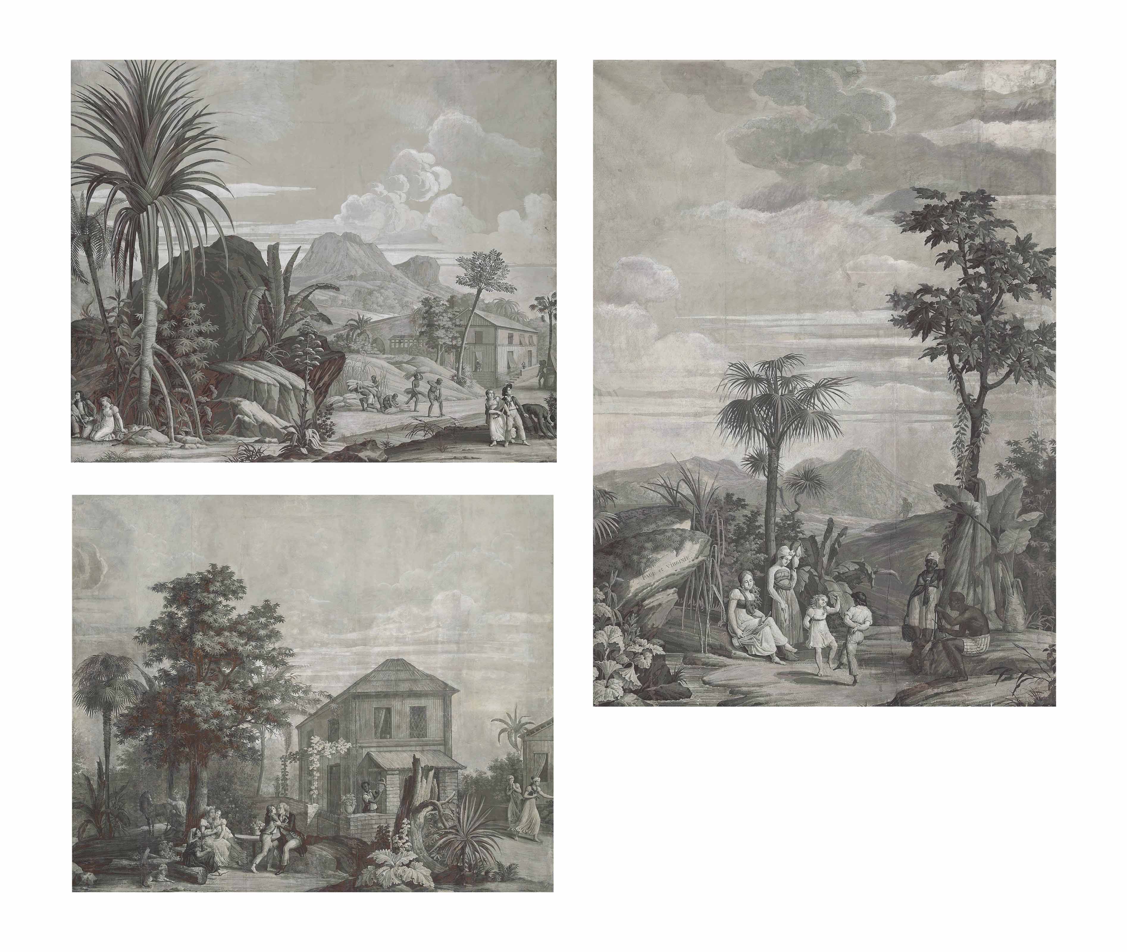 A Set Of Three French 'papier Peint' Wallpaper Panels - Paul Et Virginie Papier Peint , HD Wallpaper & Backgrounds
