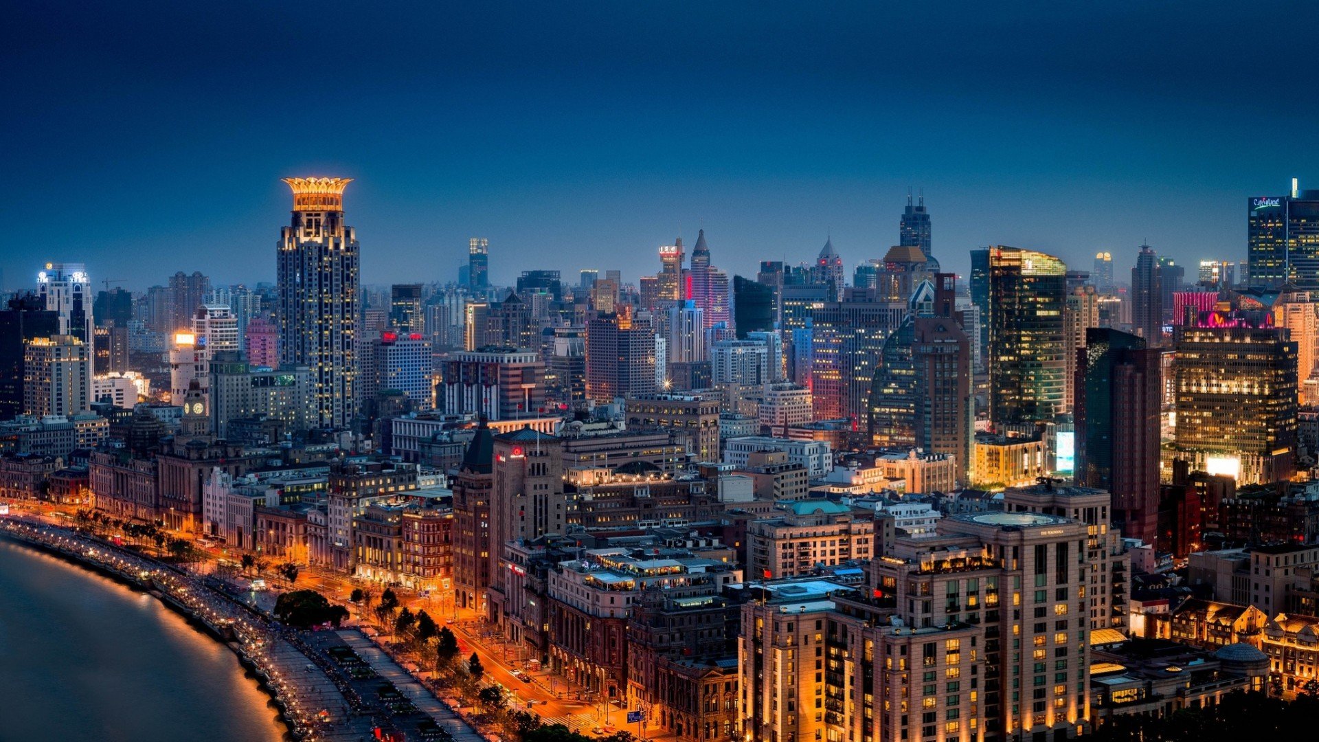 China Shanghai Panorama Building Huangpu Night City - Westin Bund Center Shanghai , HD Wallpaper & Backgrounds