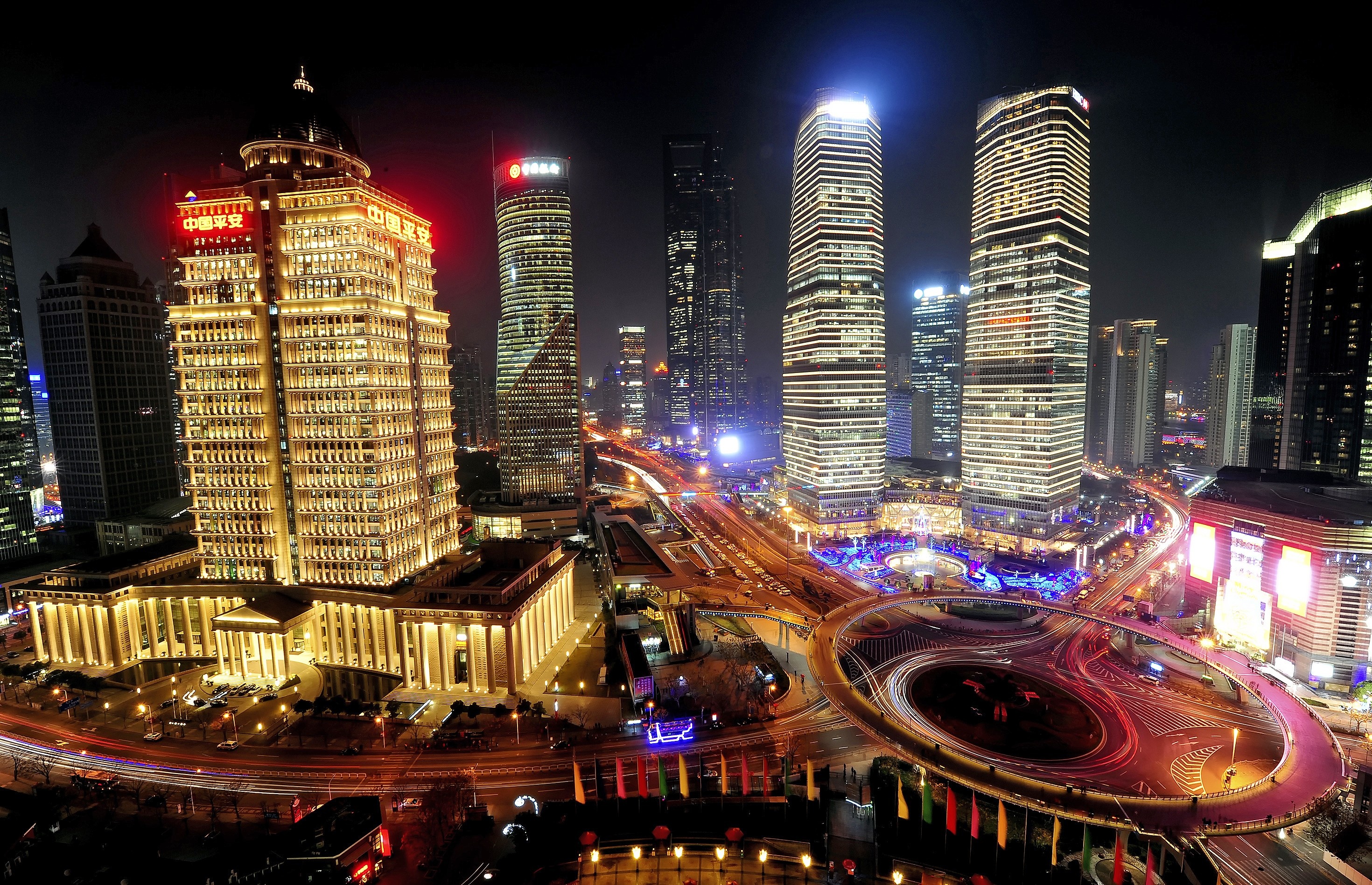 Download - Shanghai Lights At Night , HD Wallpaper & Backgrounds