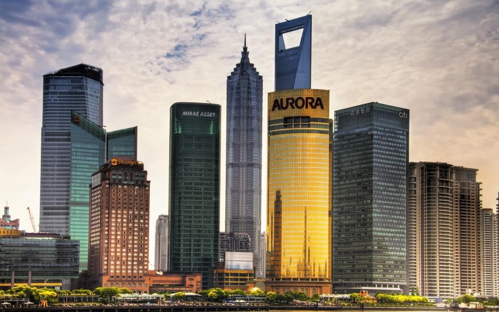 Shanghai, China, Skyscrapers, Dusk, Sky, Clouds Wallpaper - Pudong Skyline , HD Wallpaper & Backgrounds