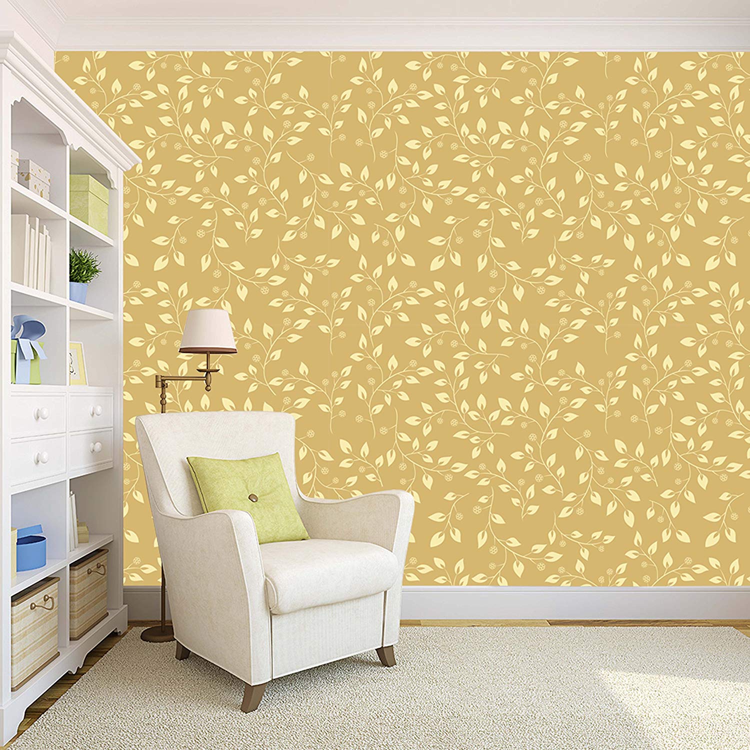 Buy 100yellow Floral Design Yellow Color Peel And Stick - Yellow Colour On Wall , HD Wallpaper & Backgrounds