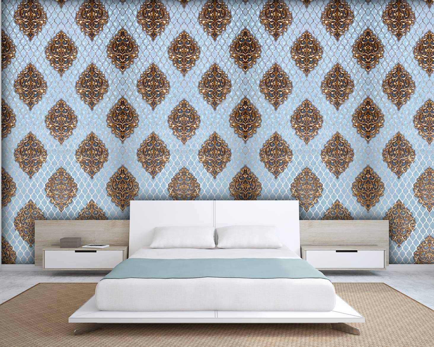 Buy Konark Designer Wallpapers Classic Damask Design - Very Simple Bed Design , HD Wallpaper & Backgrounds