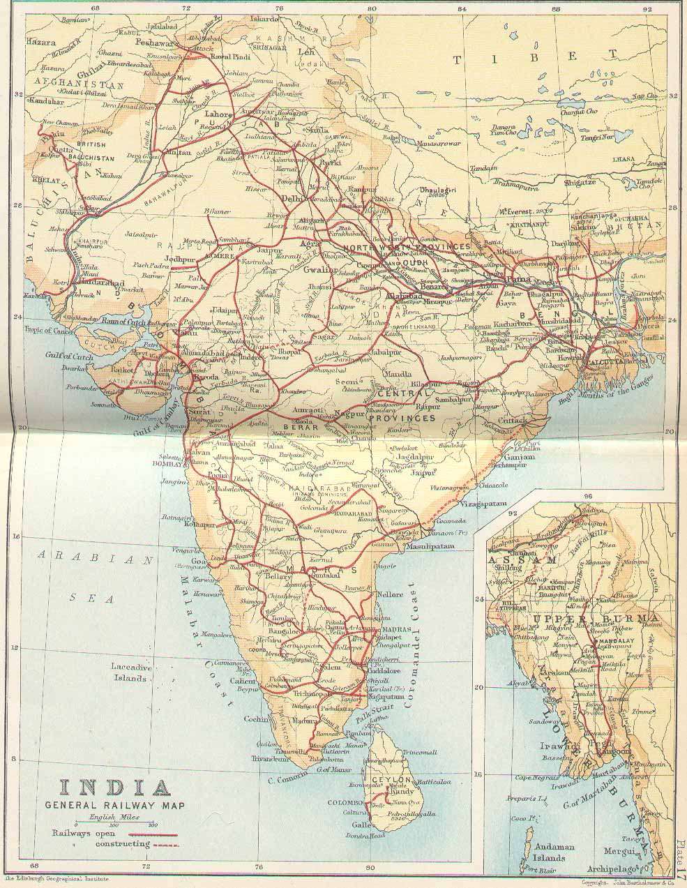 India In 1893, General Railway Map - Indian Railway Map 1947 , HD Wallpaper & Backgrounds