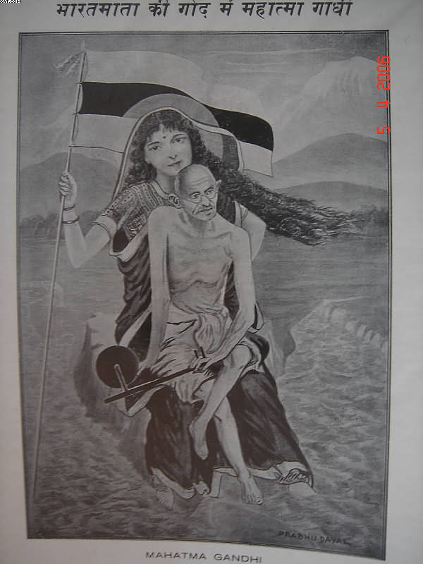 * Mahatma Gandhi In The Lap Of Bharat Mata, A Print - Bharat Mata With Gandhiji , HD Wallpaper & Backgrounds
