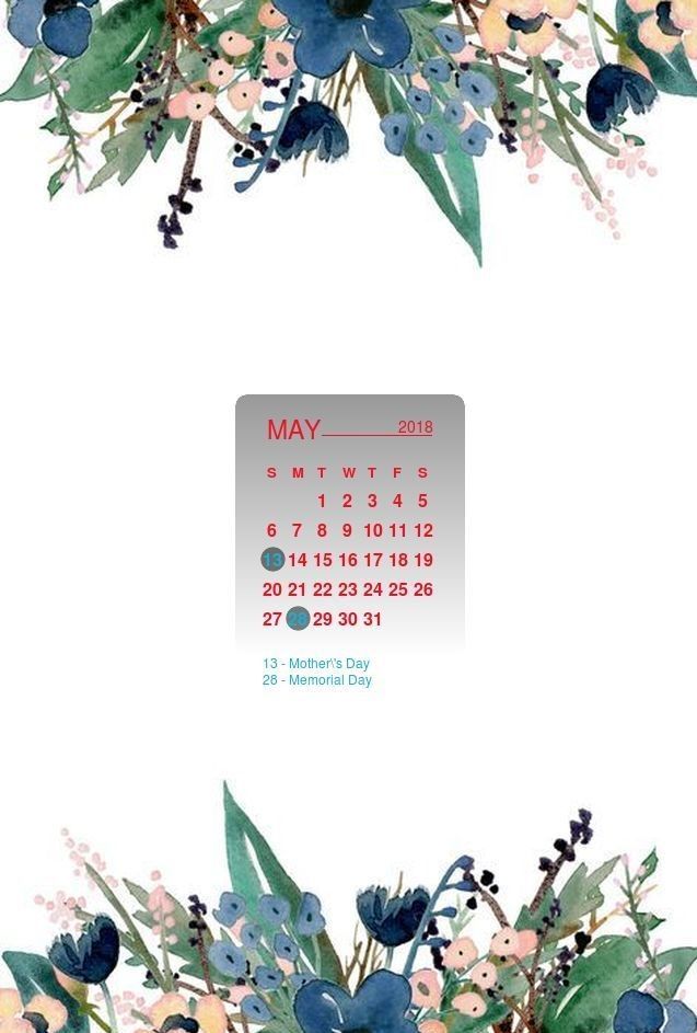 May 2018 Calendar Wallpapers Iphone - Floral Invitation Template Hd , HD Wallpaper & Backgrounds