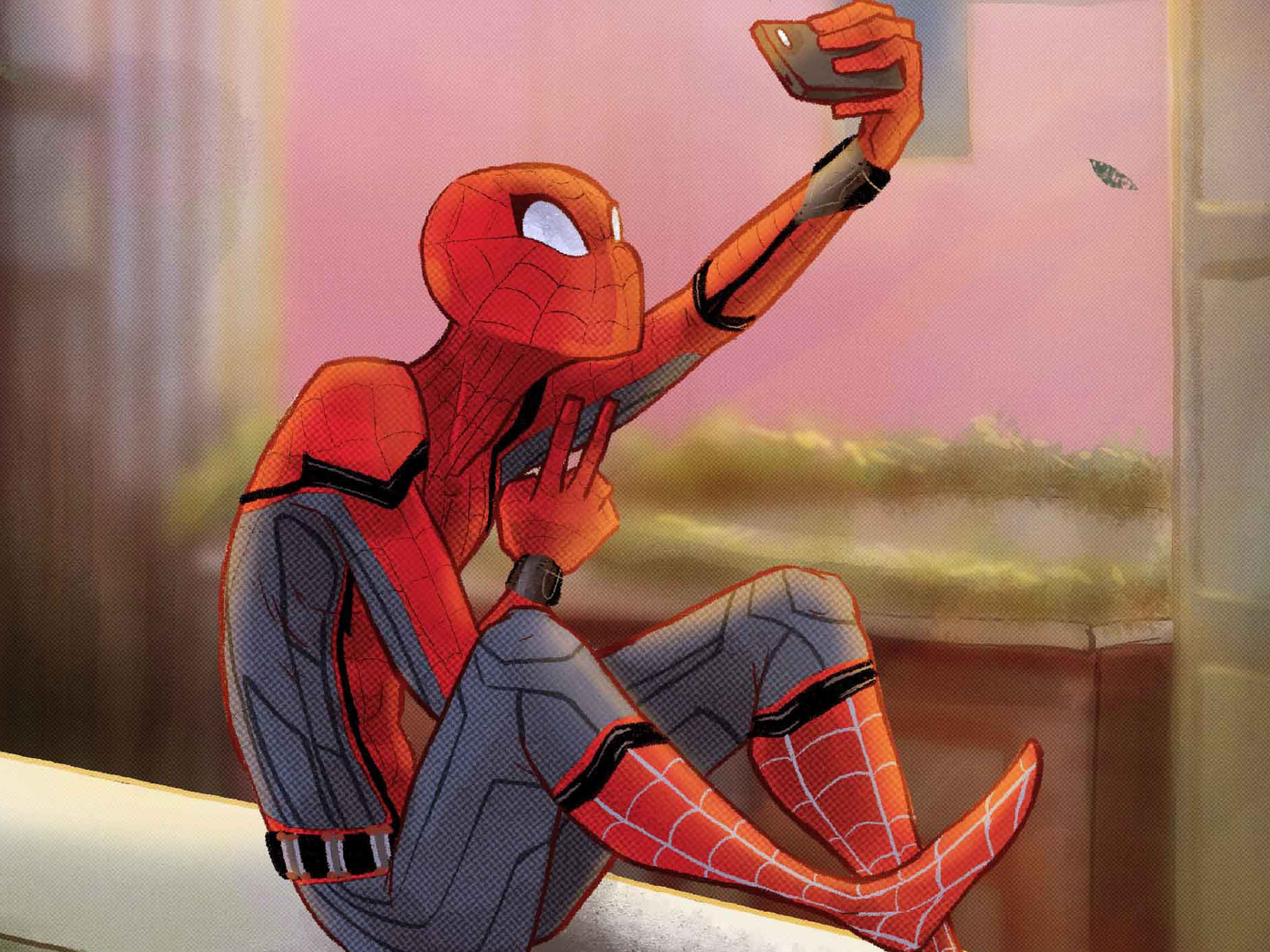 Spiderman Clicking Selfie Lr - Spider Man Homecoming Fanart , HD Wallpaper & Backgrounds