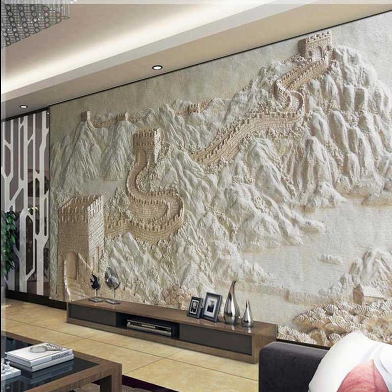 Wallpaper Great Wall Sandstone 3d Mural Non Woven Bedroom - Tv Background Wall Designs , HD Wallpaper & Backgrounds