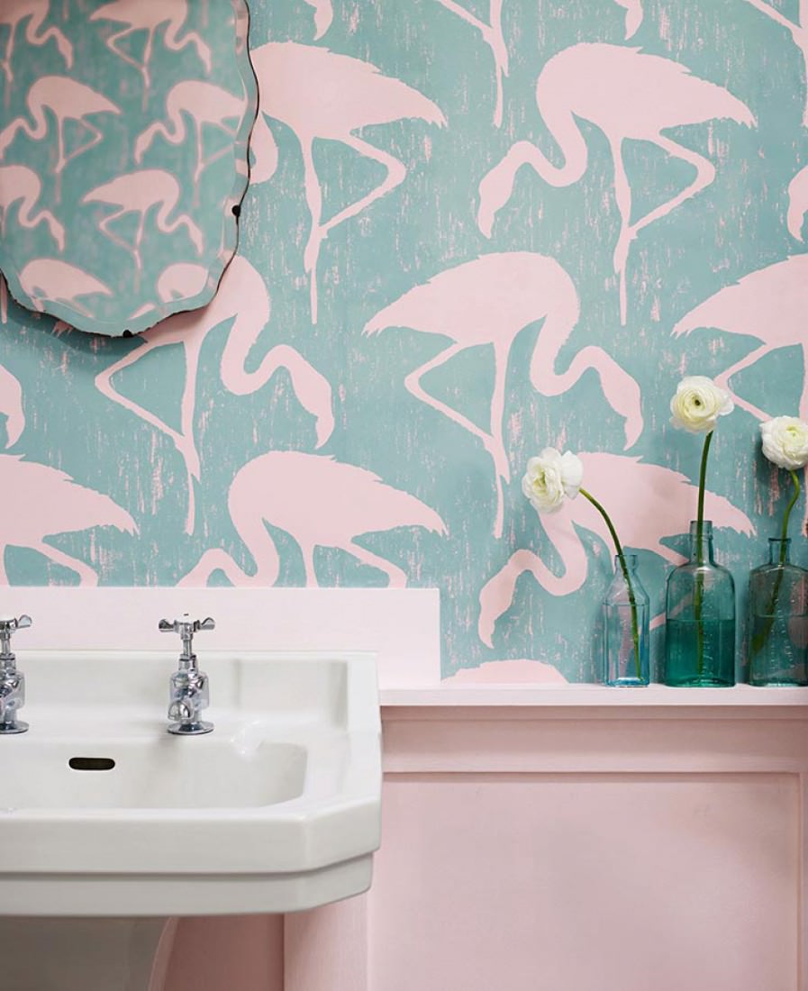 Wallpaper Lahore Matt Flamingos Pastel Turquoise Light - Quarto Rosa Com Papel De Parede Turquesa , HD Wallpaper & Backgrounds
