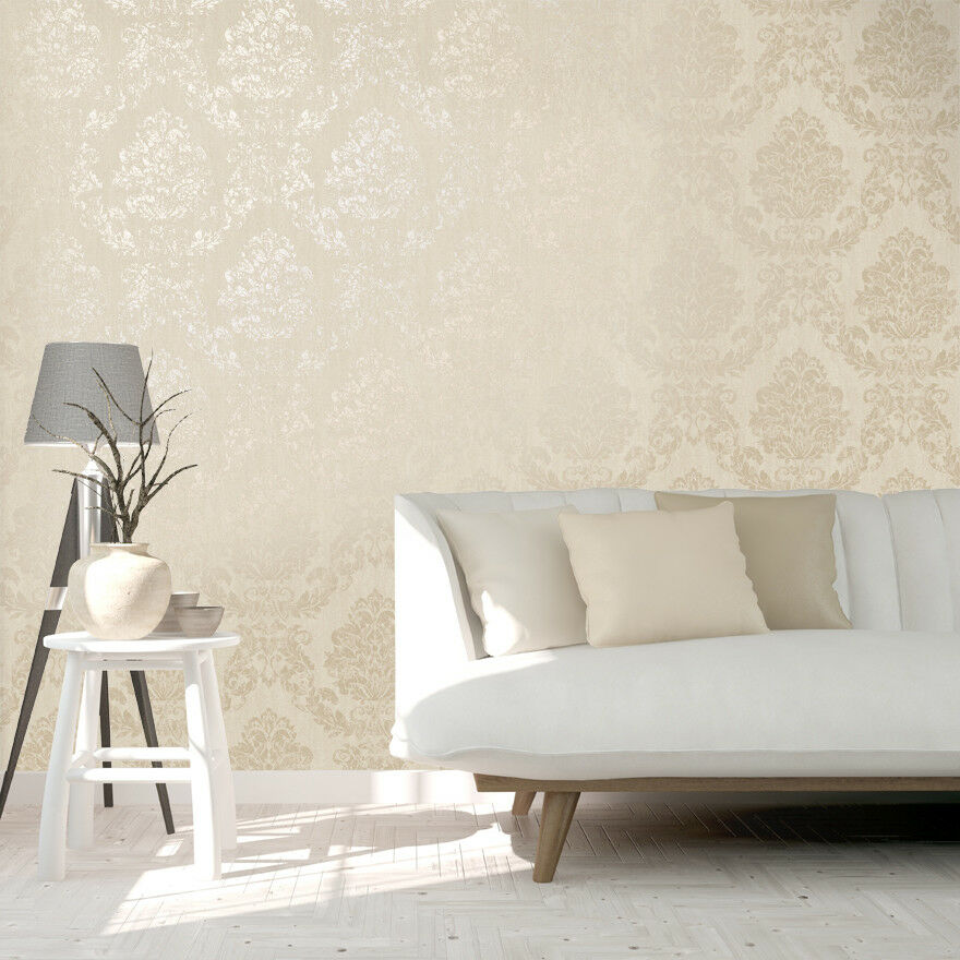 Holden Opus Giorgio Cream Gold Damask Heavyweight Luxury - Cream And Gold Wallpaper Living Room , HD Wallpaper & Backgrounds