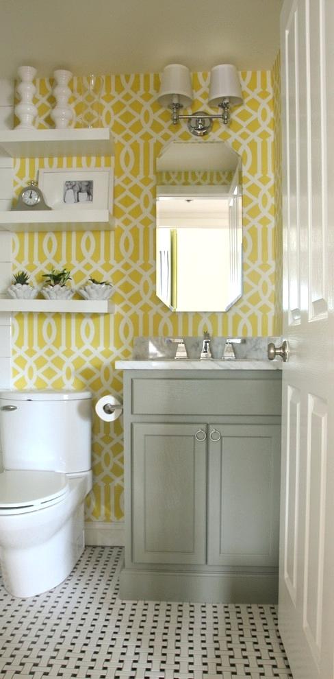 Wallpaper Bathroom Designs Citrus Yellow Wallpaper - Yellow And Grey Wallpaper In Bathroom , HD Wallpaper & Backgrounds
