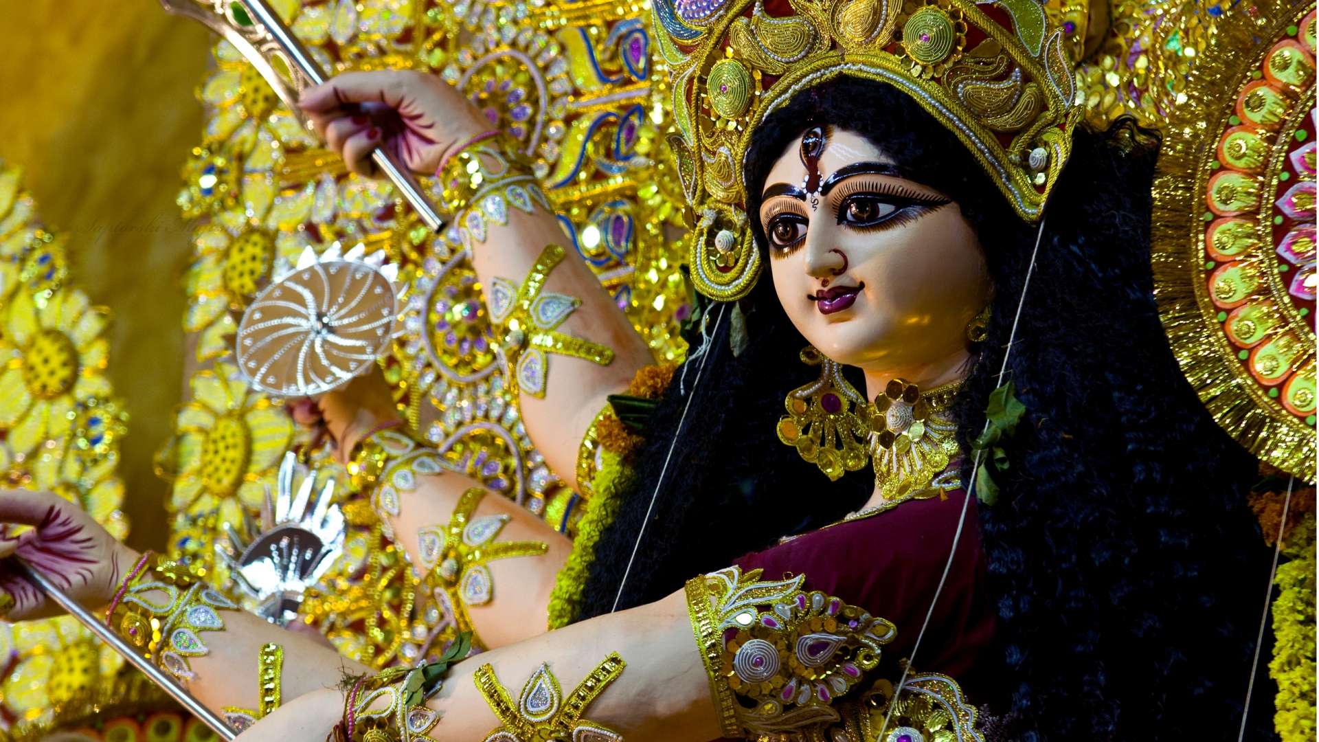 Maa Durga Fine Desktop Puja Wallpaper - Maa Durga Full Hd , HD Wallpaper & Backgrounds