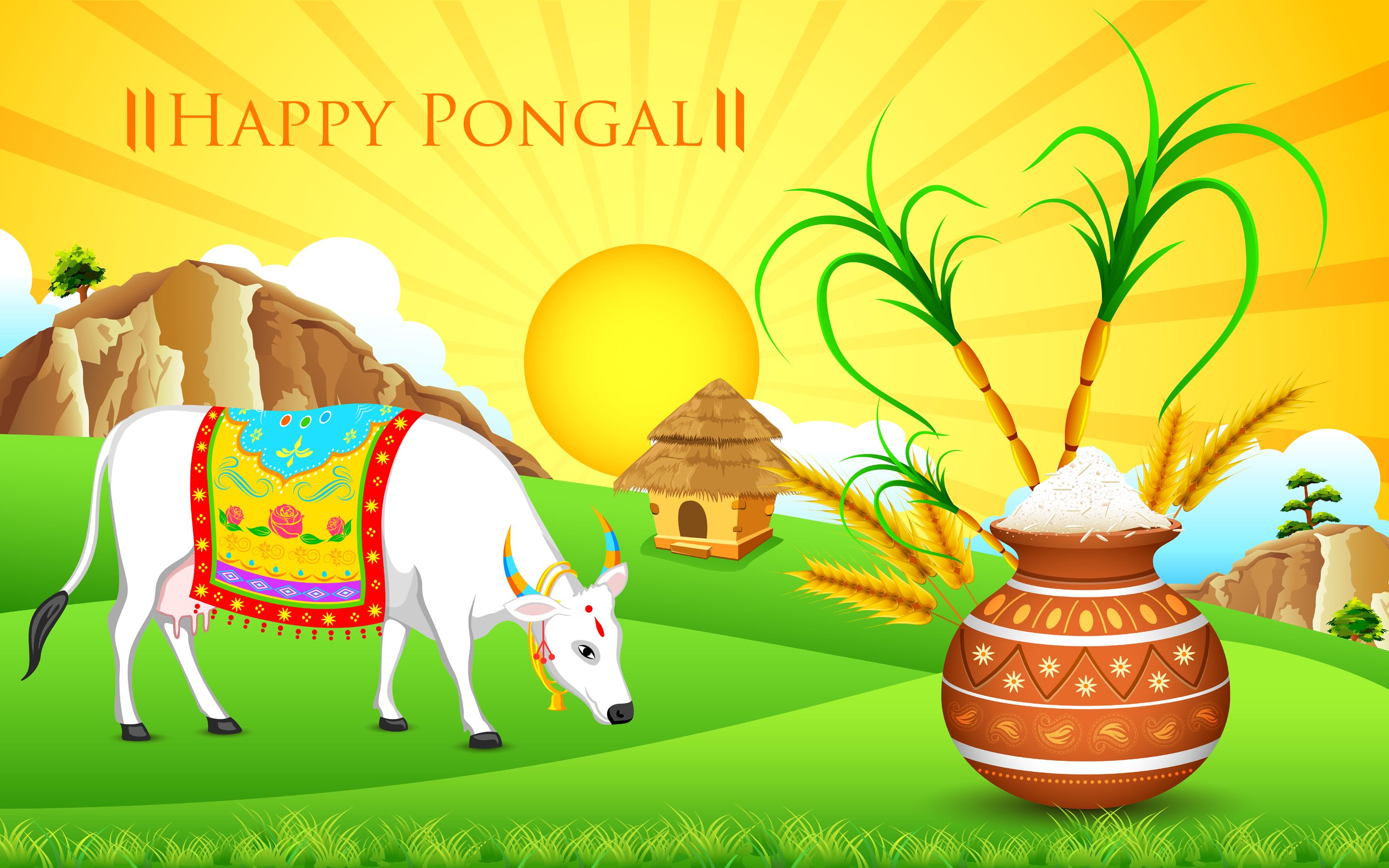 Happy Pongal Festival Wishes Lovely Desktop Wallpaper - Happy Pongal Images Download , HD Wallpaper & Backgrounds
