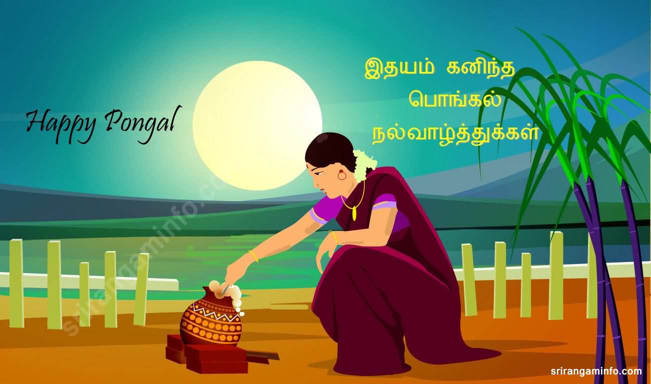 Happy Pongal Tamil Woman Illustration - Happy Pongal Images In Tamil , HD Wallpaper & Backgrounds