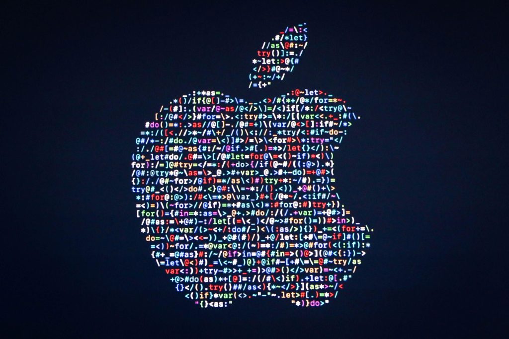 Apple Logo Code Typography Blue 4k Wallpaper - Apple Logo With Code , HD Wallpaper & Backgrounds