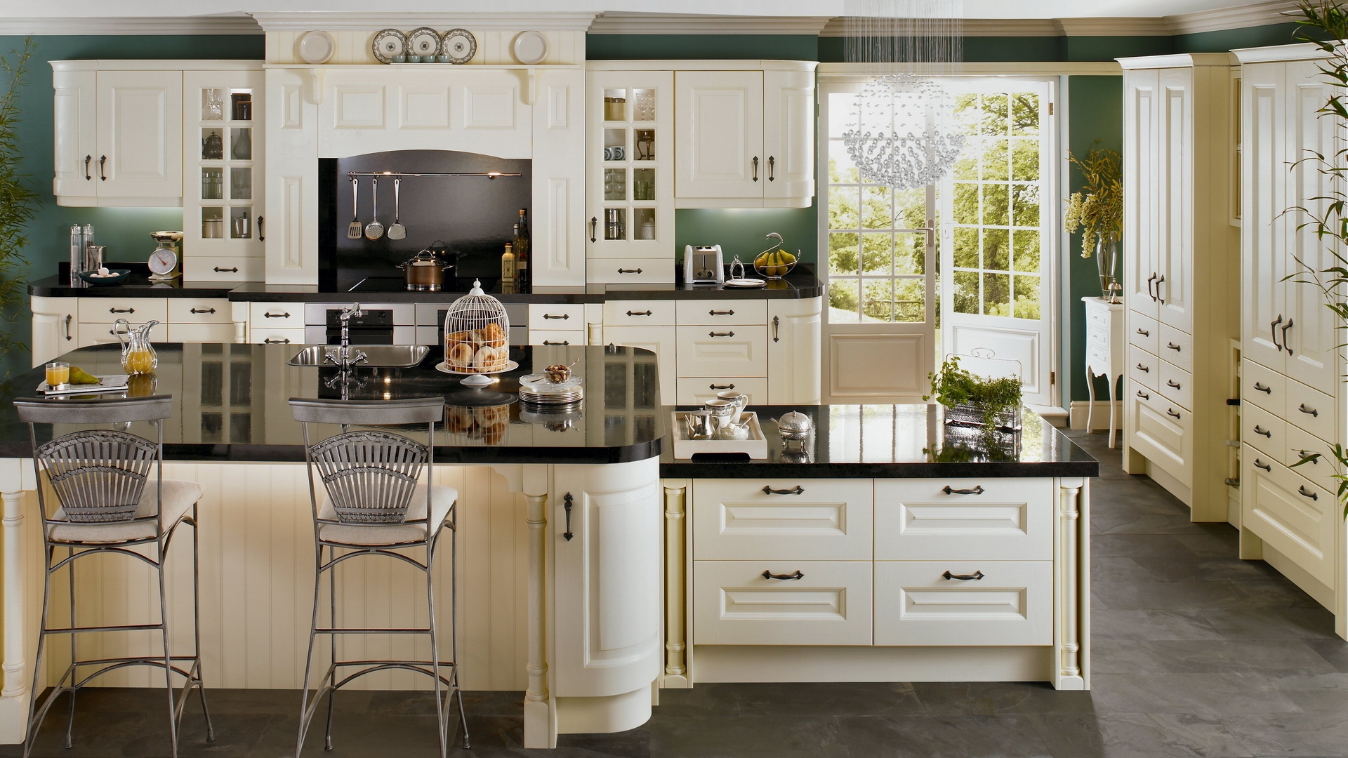 Kitchen Wallpaper Ivory Kitchen Cabinets With Gray Floors