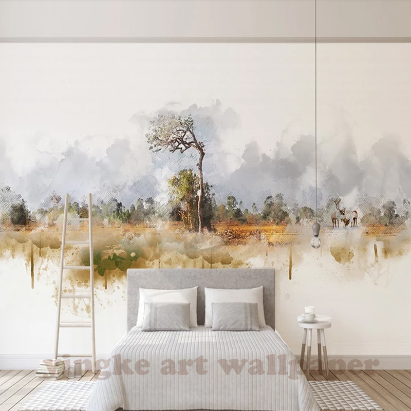 Wallpaper Kustom 3d Stereoscopic Lanskap Lukisan Minyak - Landscape Wall Painting For Bedroom , HD Wallpaper & Backgrounds