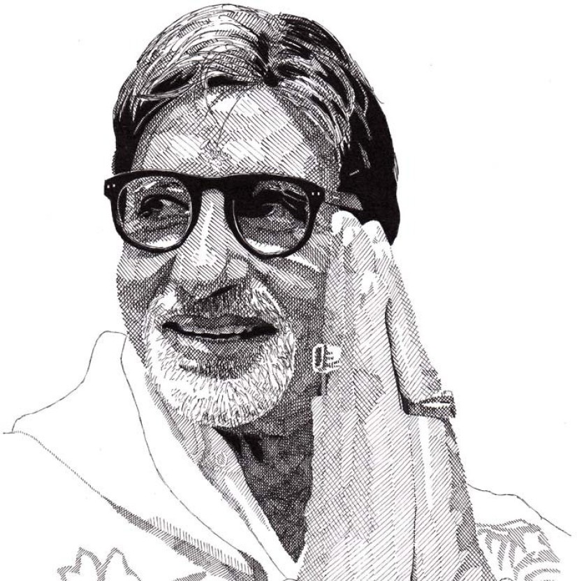 Amitabh Bachchan Bollywood Actor Paper Print - Black And White Sketch Of Amitabh Bachchan , HD Wallpaper & Backgrounds