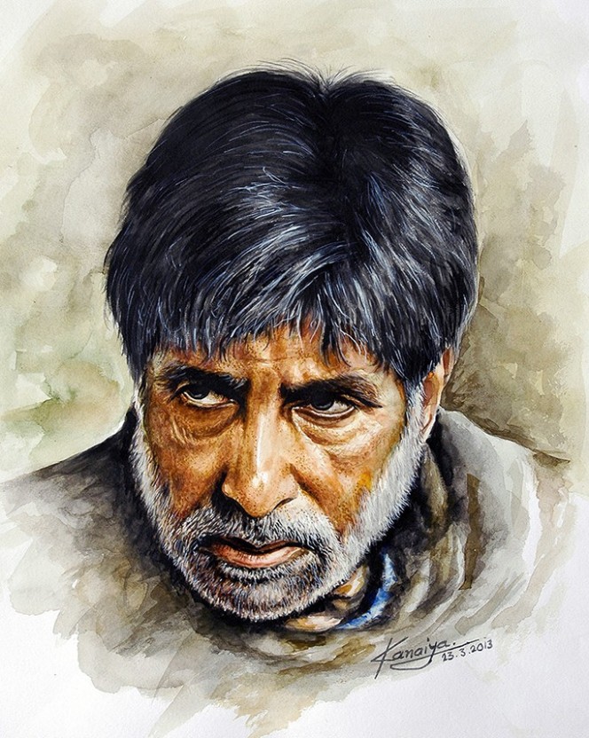 Amitabh Bachan Hd Wallpaper Poster Sketch On 24x36 - Portrait Painting Of Amitabh Bachchan , HD Wallpaper & Backgrounds