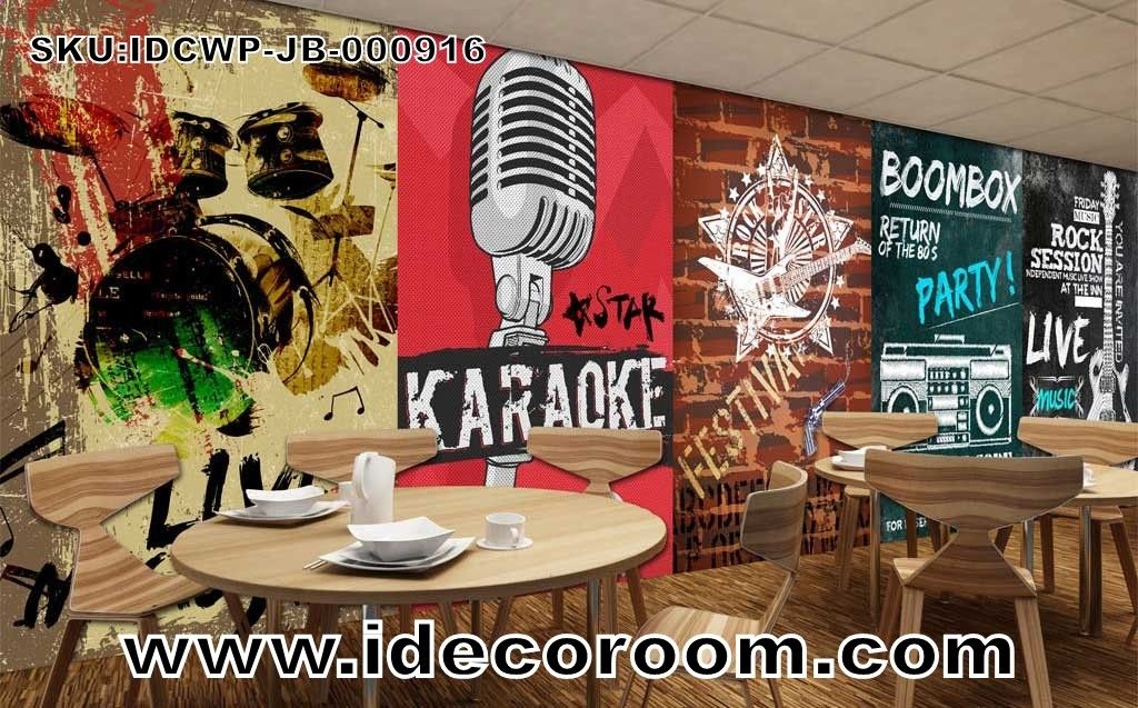 Poster Collage Karaoke An Der Wand Restaurant Coffee - Interior Design , HD Wallpaper & Backgrounds
