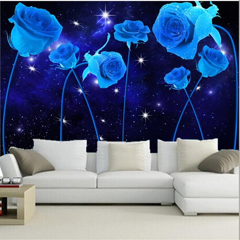 The Custom 3d Murals,3d Beautiful Blue Roses, Sky Background , HD Wallpaper & Backgrounds