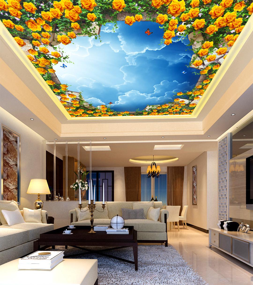 Blue Sky And White Clouds Fragrant Zenith Murals Through - Bedroom Ceiling Wallpaper Designs , HD Wallpaper & Backgrounds