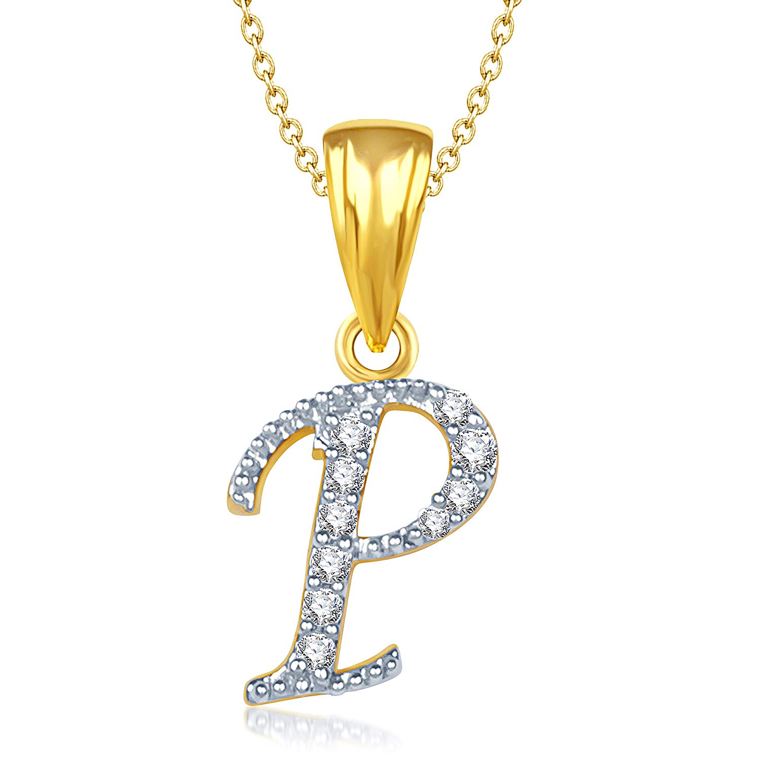 Buy Meenaz Brass Crystal Gold Plated P Letter Alphabet P Letter