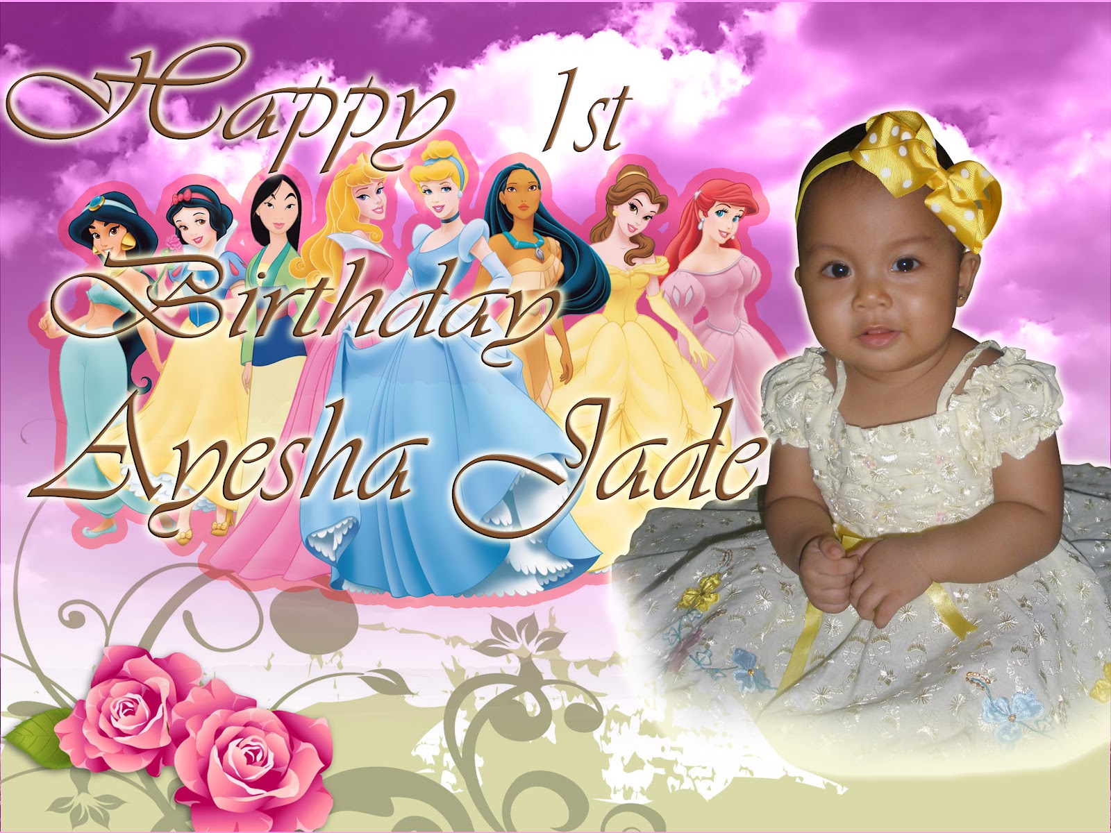Disney Princess Sample Tarpaulin Template For First Birthday