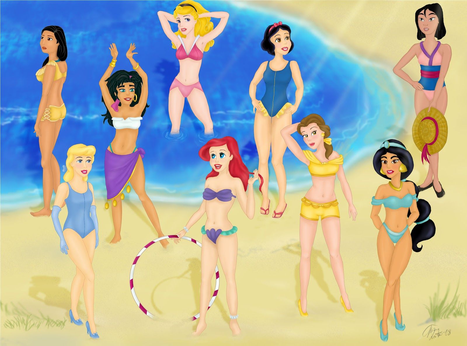 Wallpaper - Disney Princesses In Bathing Suits , HD Wallpaper & Backgrounds