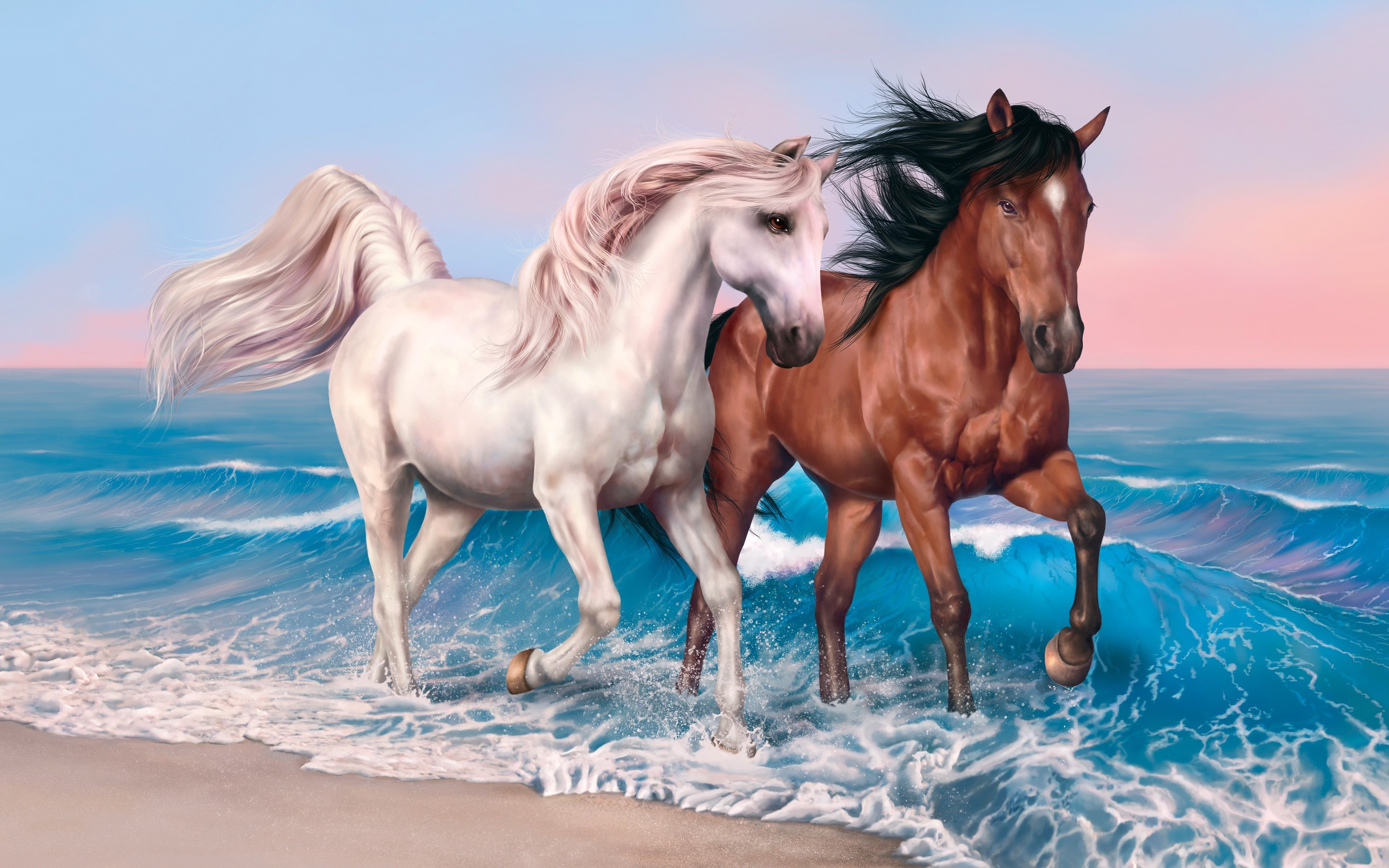Wallpaper Pintura De Caballos - Horse In Water Painting , HD Wallpaper & Backgrounds