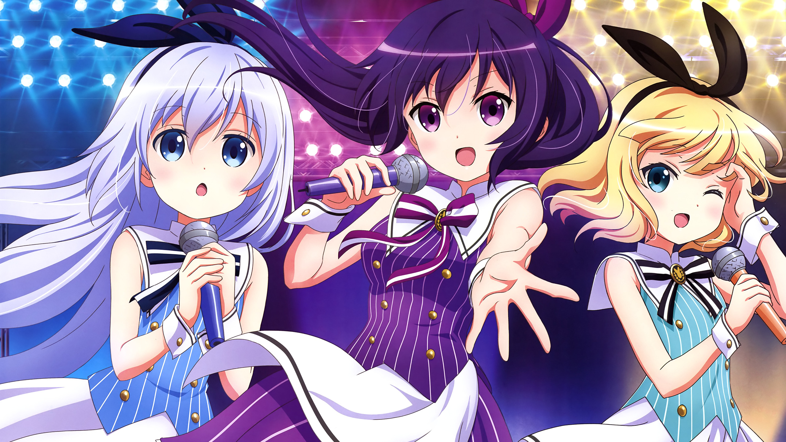Anime Anime Girls Microphones Music Idol Singing Gochuumon - Anime Girl Singing Idol , HD Wallpaper & Backgrounds