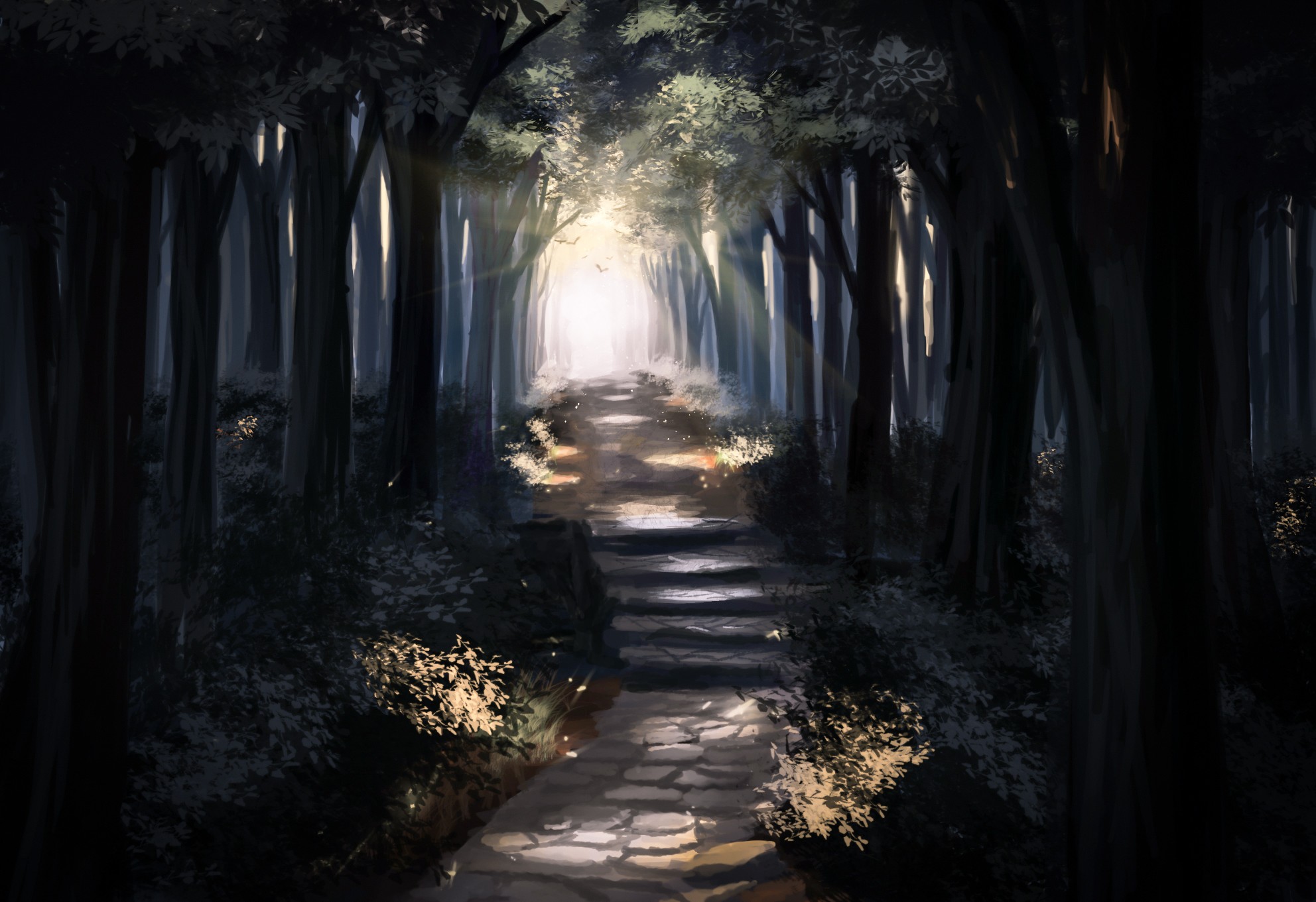 #landscape, #path, #anime, #forest, #trees, Wallpaper - Дорога В Лесу Арт , HD Wallpaper & Backgrounds