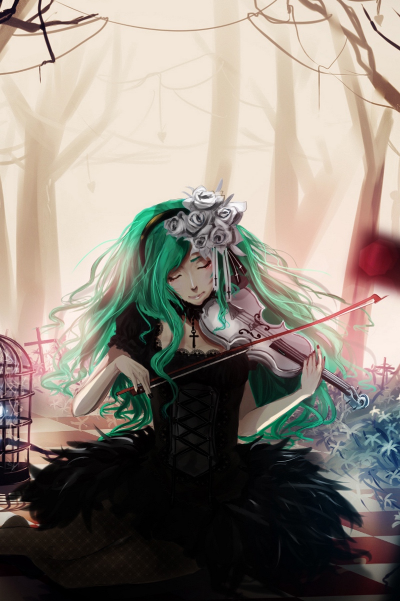 Wallpaper Girl, Anime, Forest, Art, Violin, Cell - Violin Anime Miku , HD Wallpaper & Backgrounds
