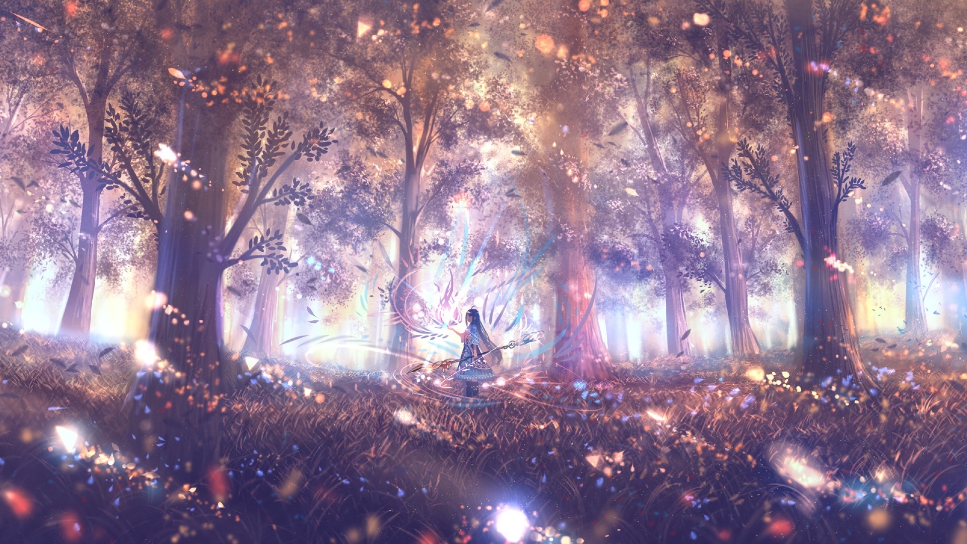 Forest, Anime Girl, Outdoor, Wallpaper - Anime Girl In Night Forest , HD Wallpaper & Backgrounds