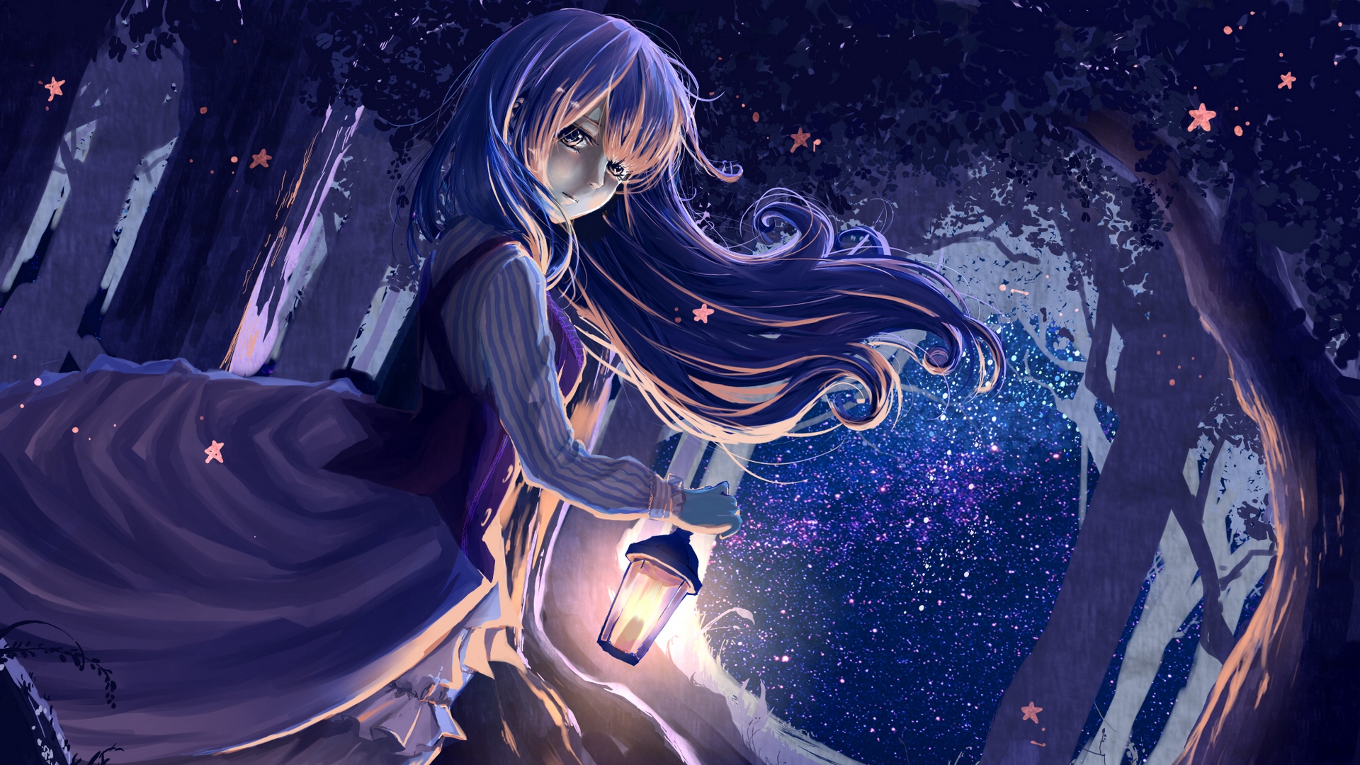 Wallpaper Girl Anime Lantern Forest Night Nightcore Bring Me