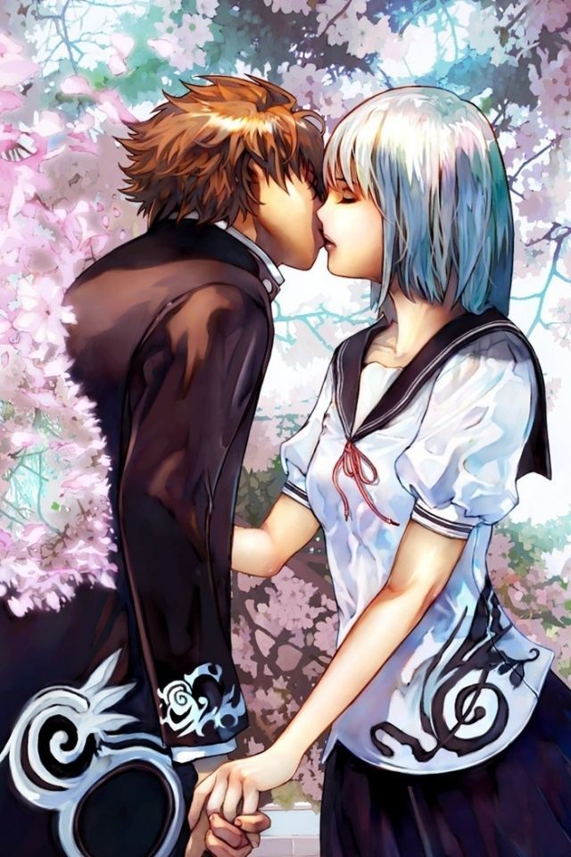 3d Couple Wallpaper - Cherry Blossom Anime Love , HD Wallpaper & Backgrounds