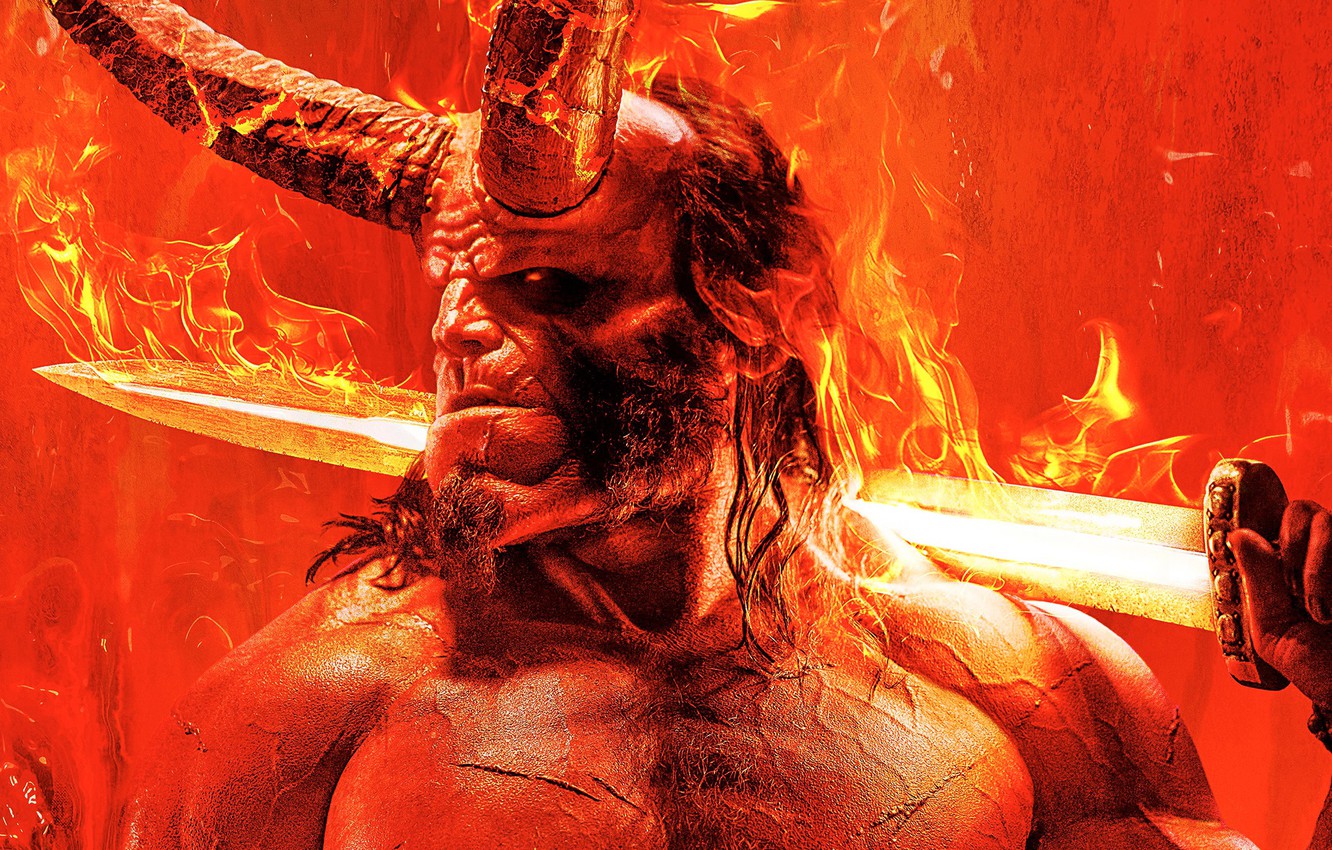 Photo Wallpaper Red, Background, Fiction, Fire, Sword, - Hot Toys Hellboy 2019 , HD Wallpaper & Backgrounds