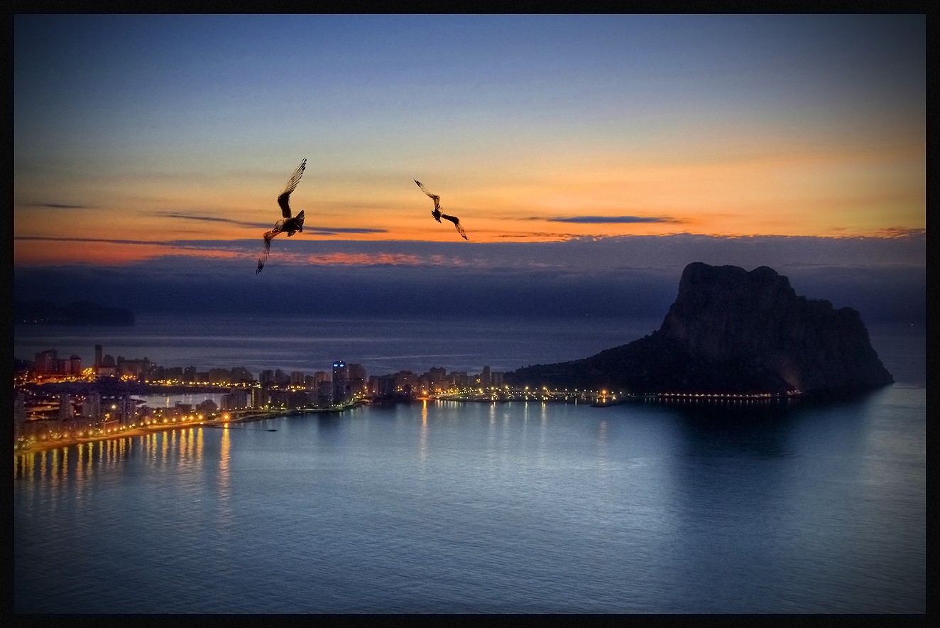Amanecer En Ifach Panorama Sea Birds Wallpaper Background - Sunset , HD Wallpaper & Backgrounds