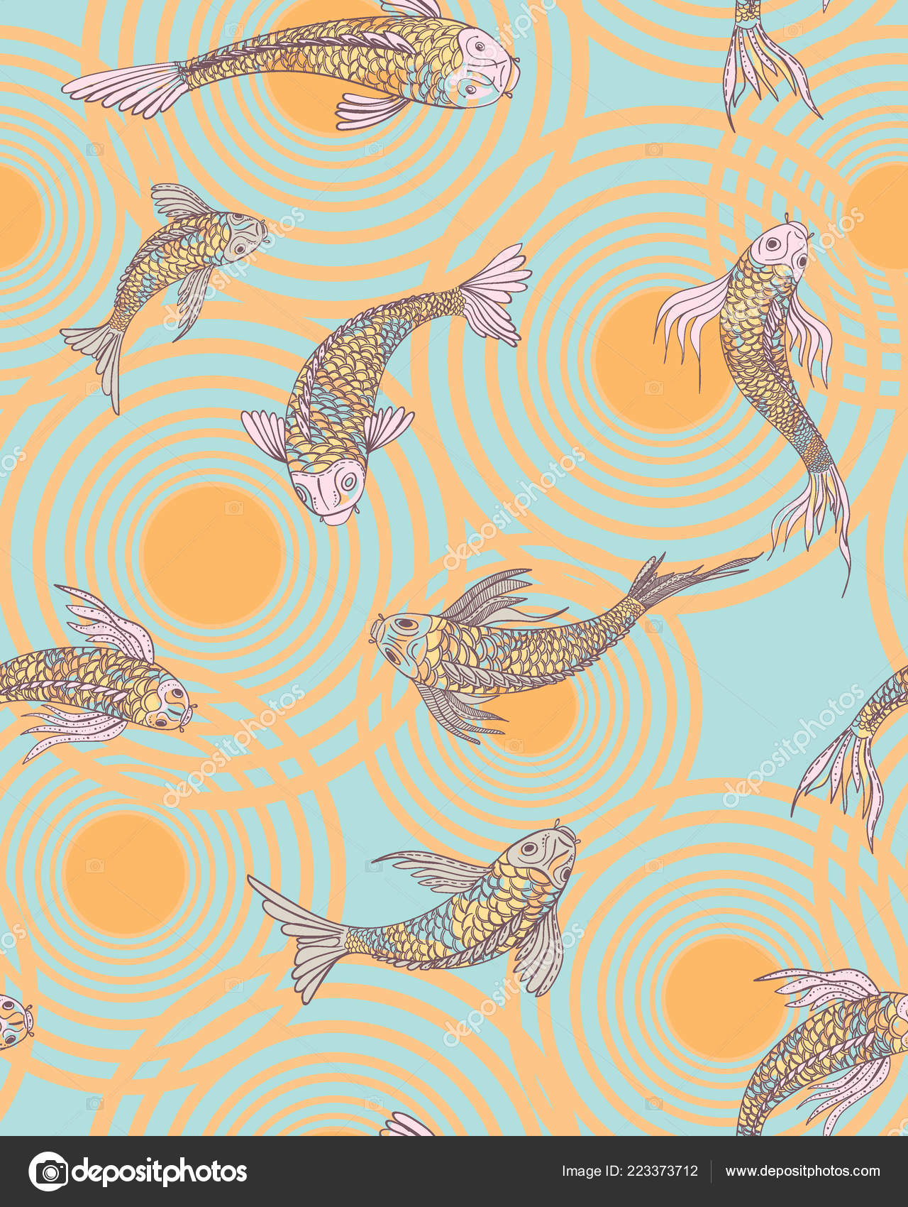 Fish Seamless Pattern Wallpaper Design Japanese Fish - Motif , HD Wallpaper & Backgrounds